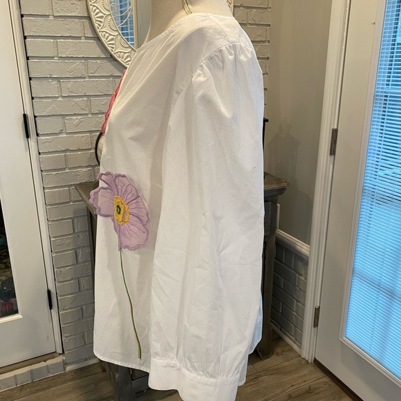 Talbots white cotton popover blouse floral embroidery appliqué coastal beach XL - Picture 4 of 11